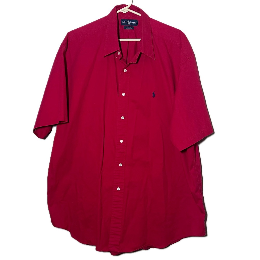 Ralph Lauren Blake Mens XXL Red Short Sleeve Button Down Cotton Shirt Pony Logo